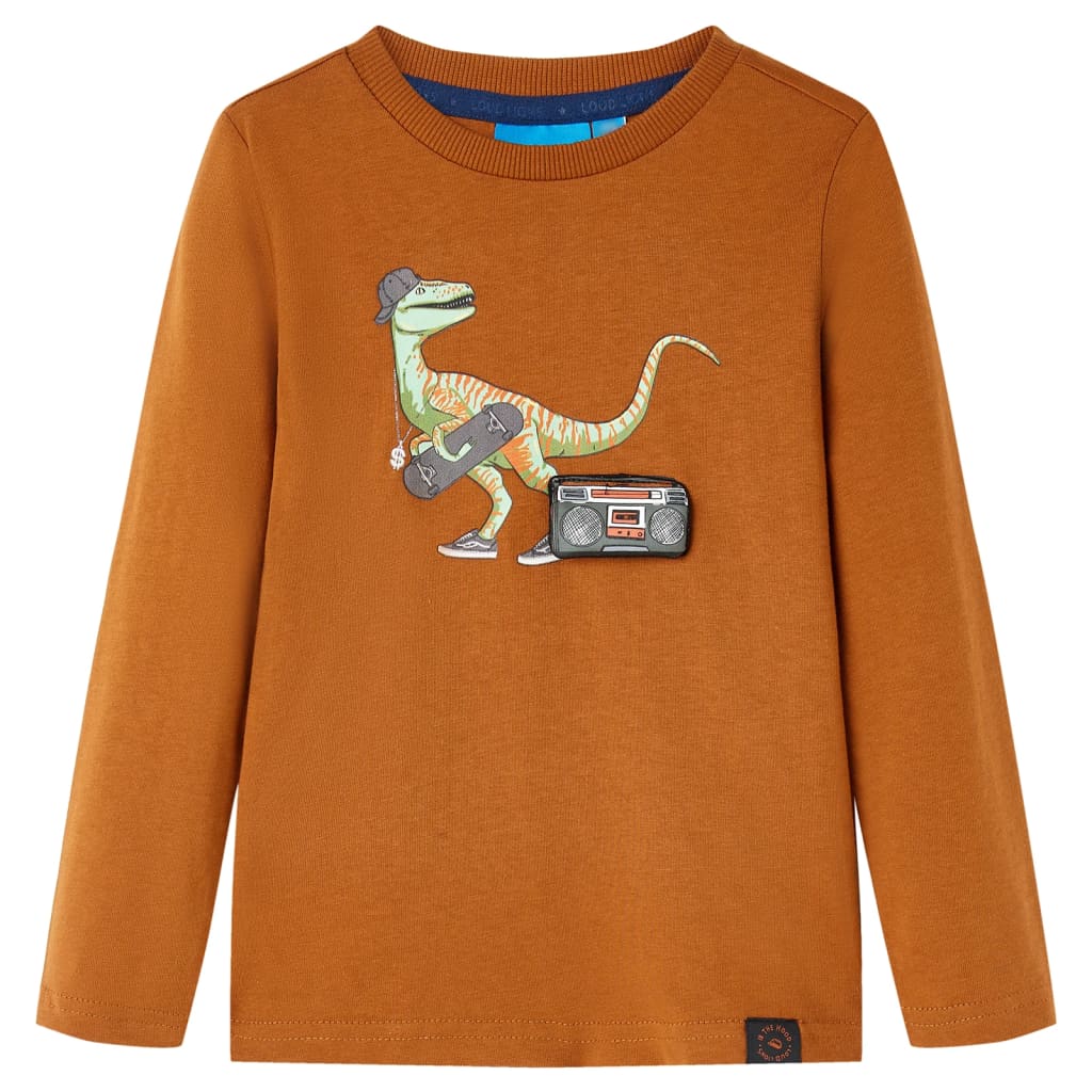 Vidaxl -Kinderhemd mit langen Ärmeln 92 Cognac gefärbt