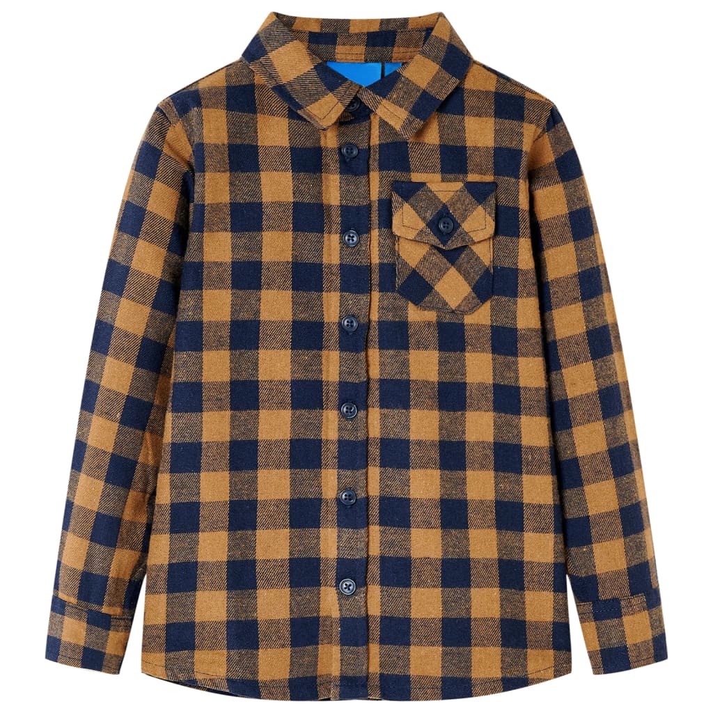 Vidaxl Kinderhemd kariert 116 Cognac -geläutet und blau
