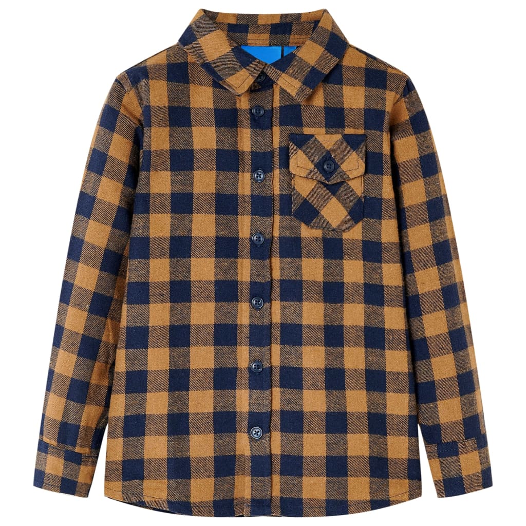 Vidaxl Kinderhemd kariert 128 Cognac farbig und blau