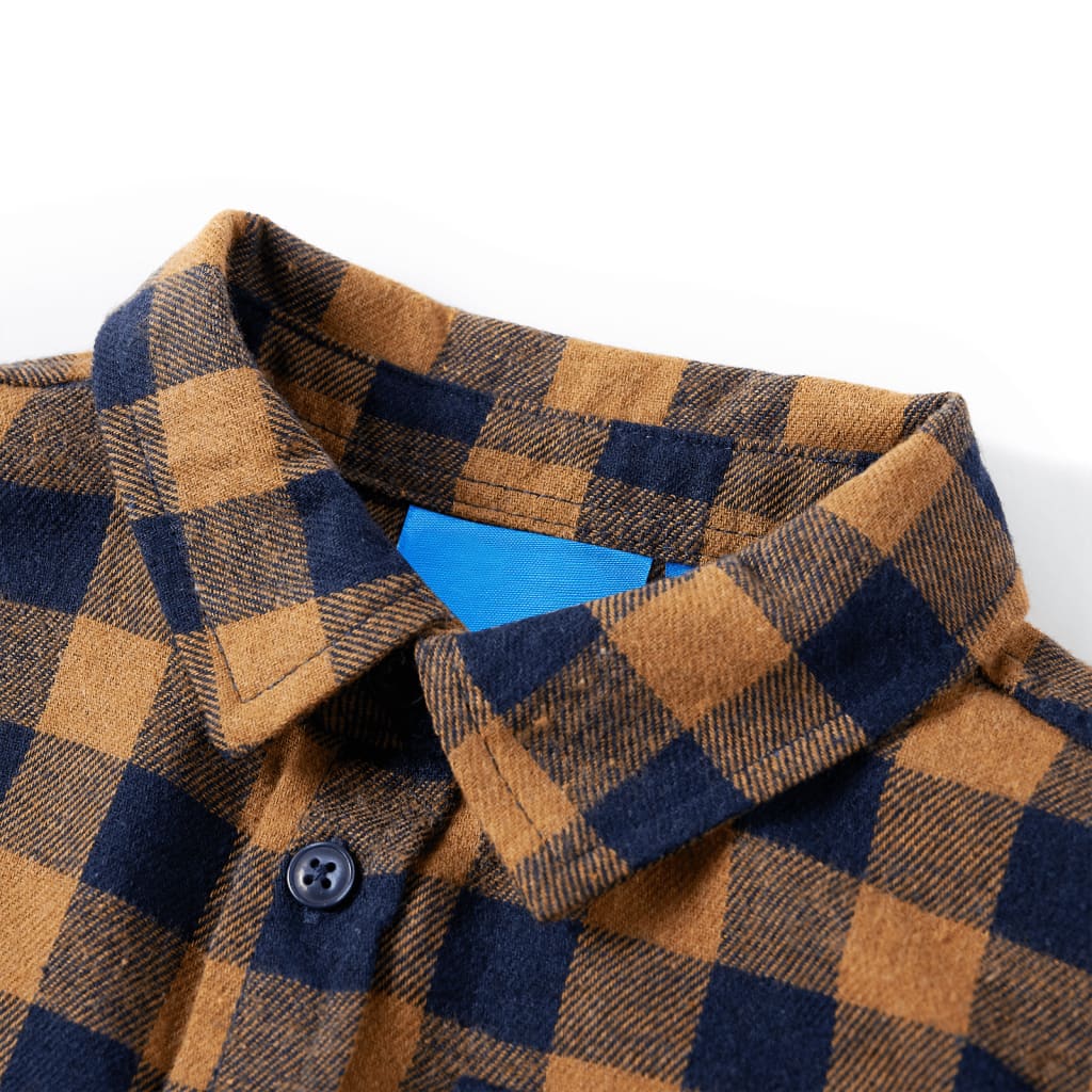 Vidaxl Kinderhemd kariert 128 Cognac farbig und blau