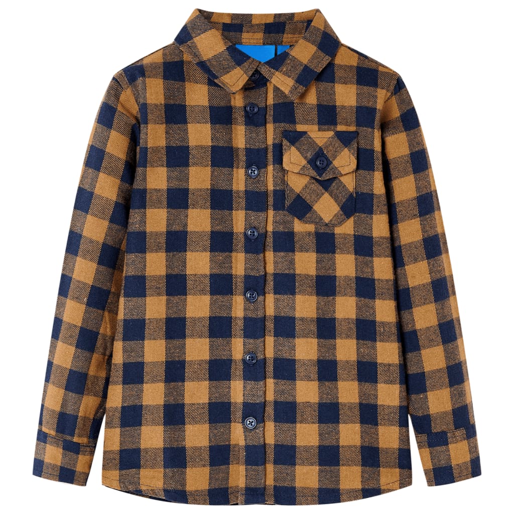 Vidaxl Kinderhemd kariert 140 Cognac farbig und blau