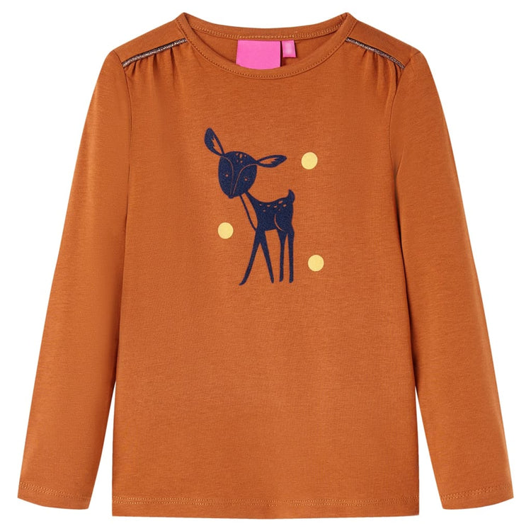 Vidaxl -Kinderhemd mit langen Ärmeln 92 Cognac gefärbt