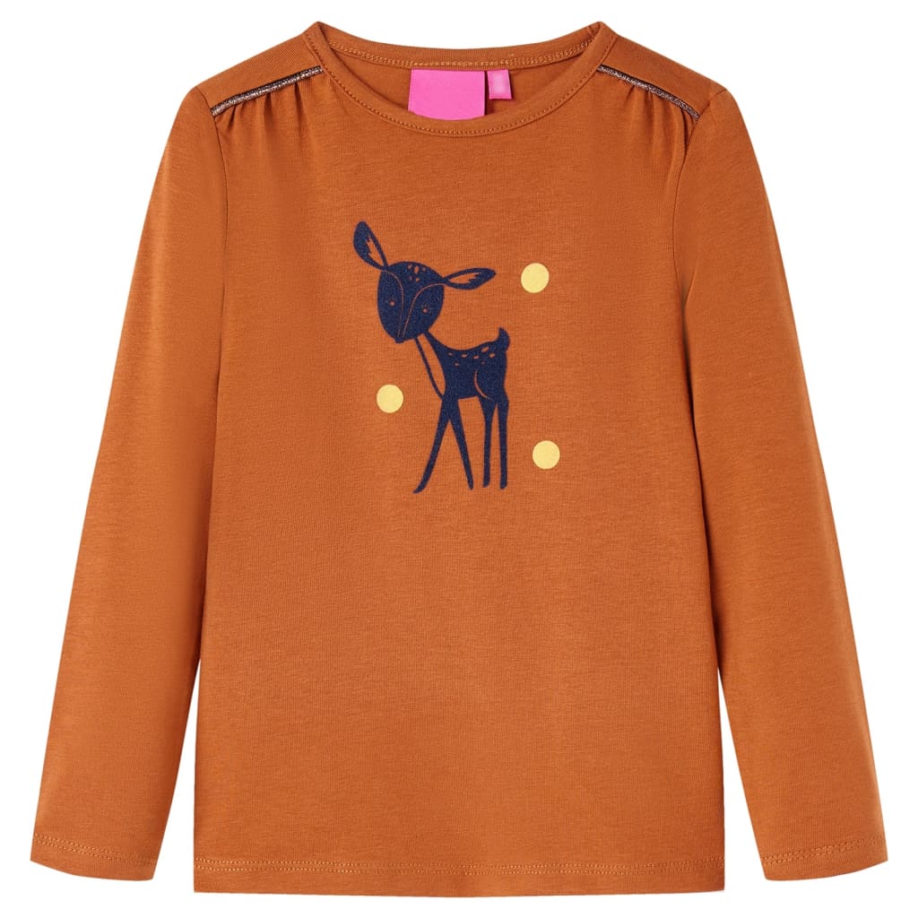 Vidaxl -Kinderhemd mit langen Ärmeln 104 Cognac gefärbt