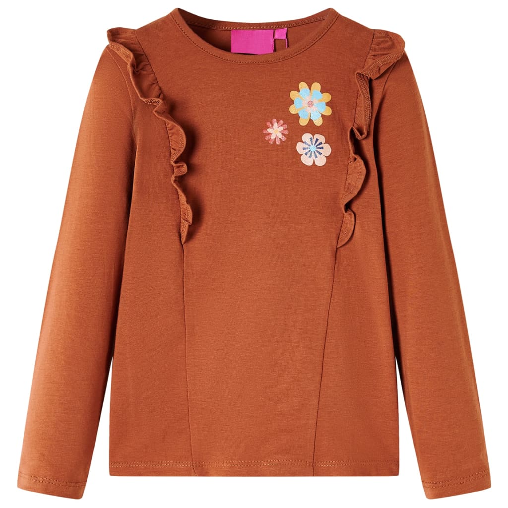 Vidaxl -Kinderhemd mit langen Ärmeln 92 Cognac gefärbt