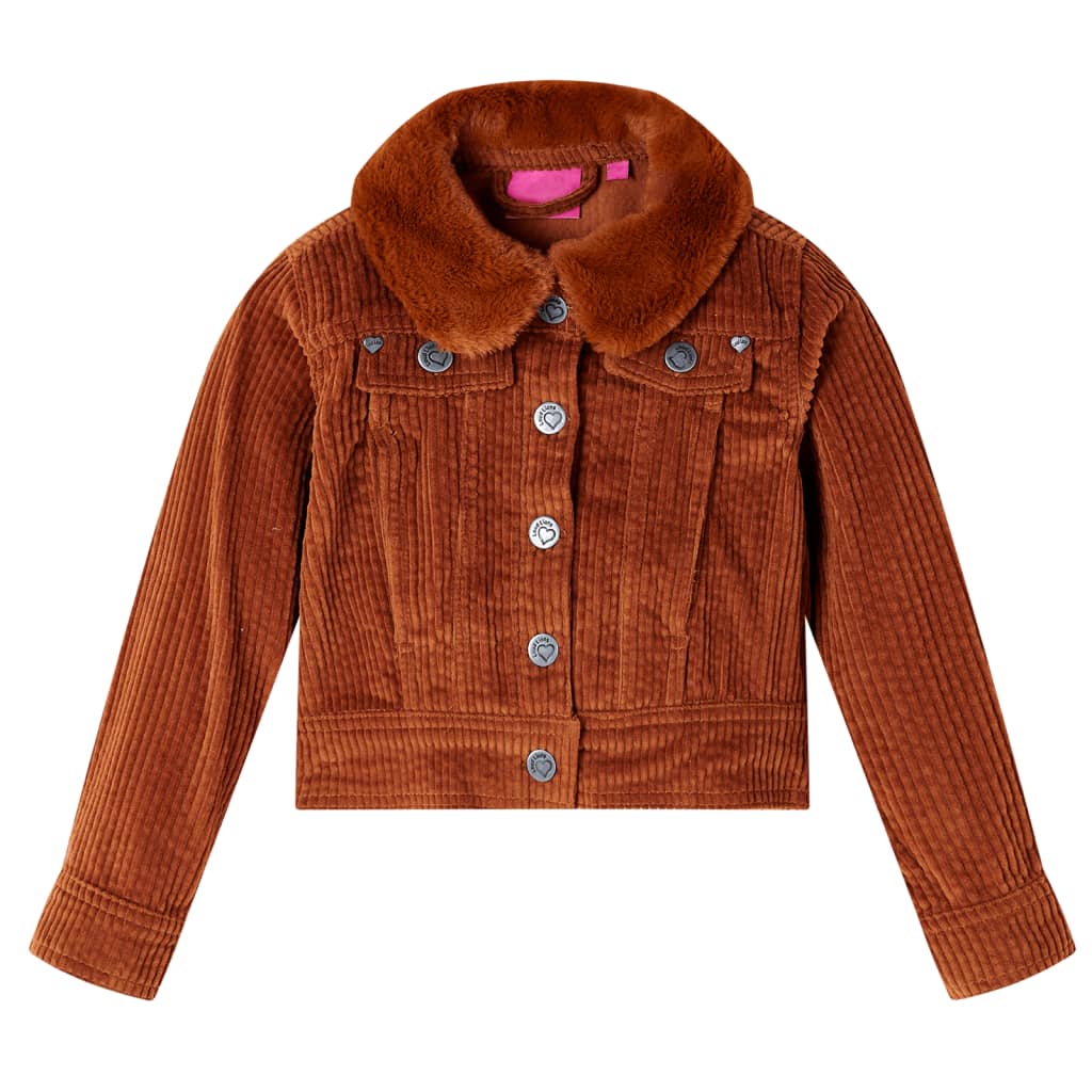 Vidaxl Kinderjacke 128 Rippen Samt Cognac gefärbt