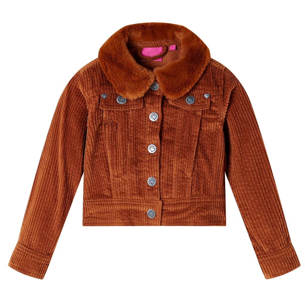 Vidaxl Kinderjacke 140 Rippen Samt Cognac gefärbt