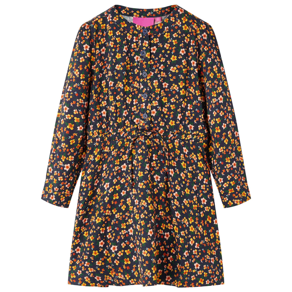 Vidaxl Kinderkleid mit langen Ärmeln 128 Marineblau