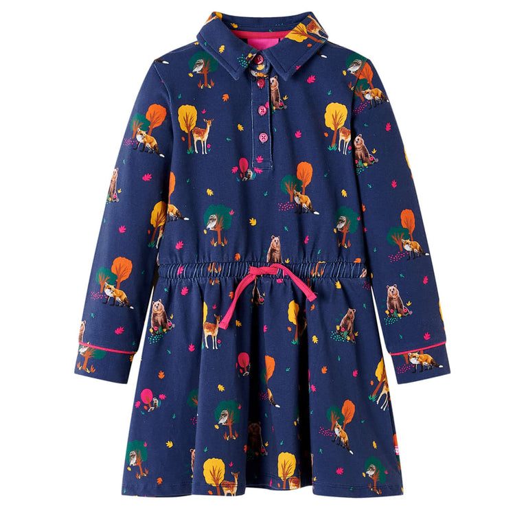 Vidaxl Kinderkleid lange Ärmel und Kordelkordel 116 Marineblau