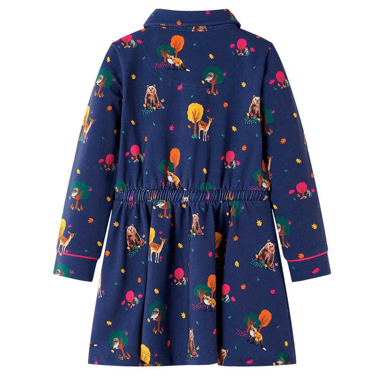 Vidaxl Kinderkleid lange Ärmel und Kordelkordel 128 Marineblau
