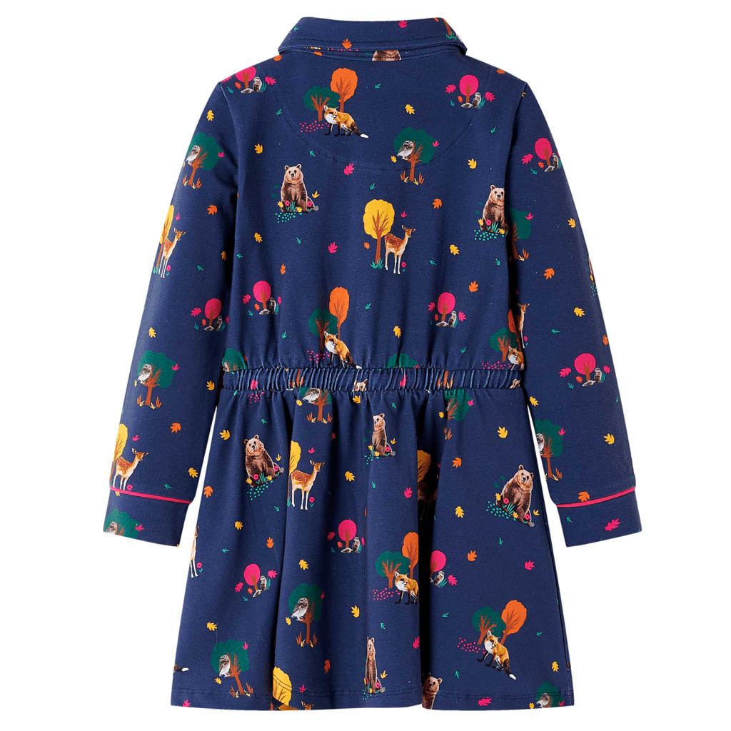 Vidaxl Kinderkleid lange Ärmel und Kordelstring 140 Marineblau
