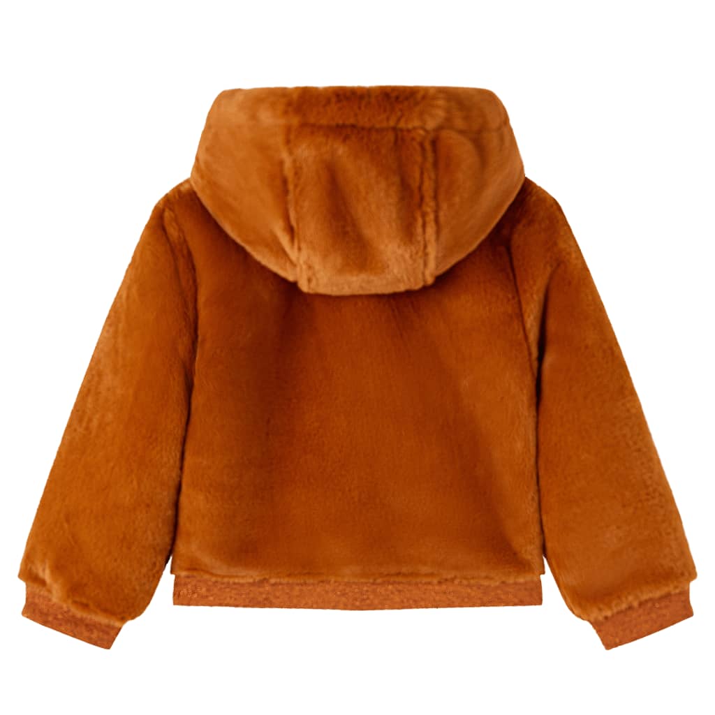 Vidaxl Kinderjacke mit Haube 140 künstliches Fahrzeug Cognac gefärbt