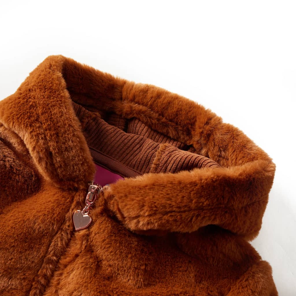 Vidaxl Kinderjacke mit Haube 140 künstliches Fahrzeug Cognac gefärbt
