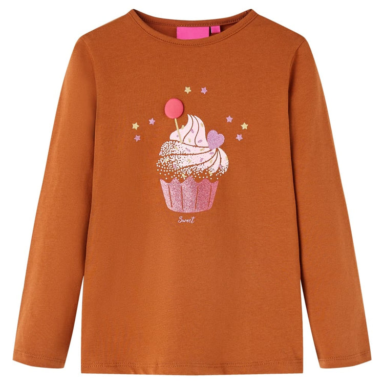 Vidaxl -Kinderhemd mit langen Ärmeln 104 Cognac gefärbt