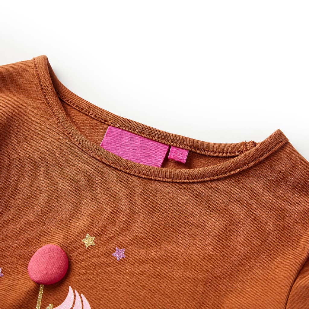 Vidaxl -Kinderhemd mit Langarm 140 Cognac gefärbt