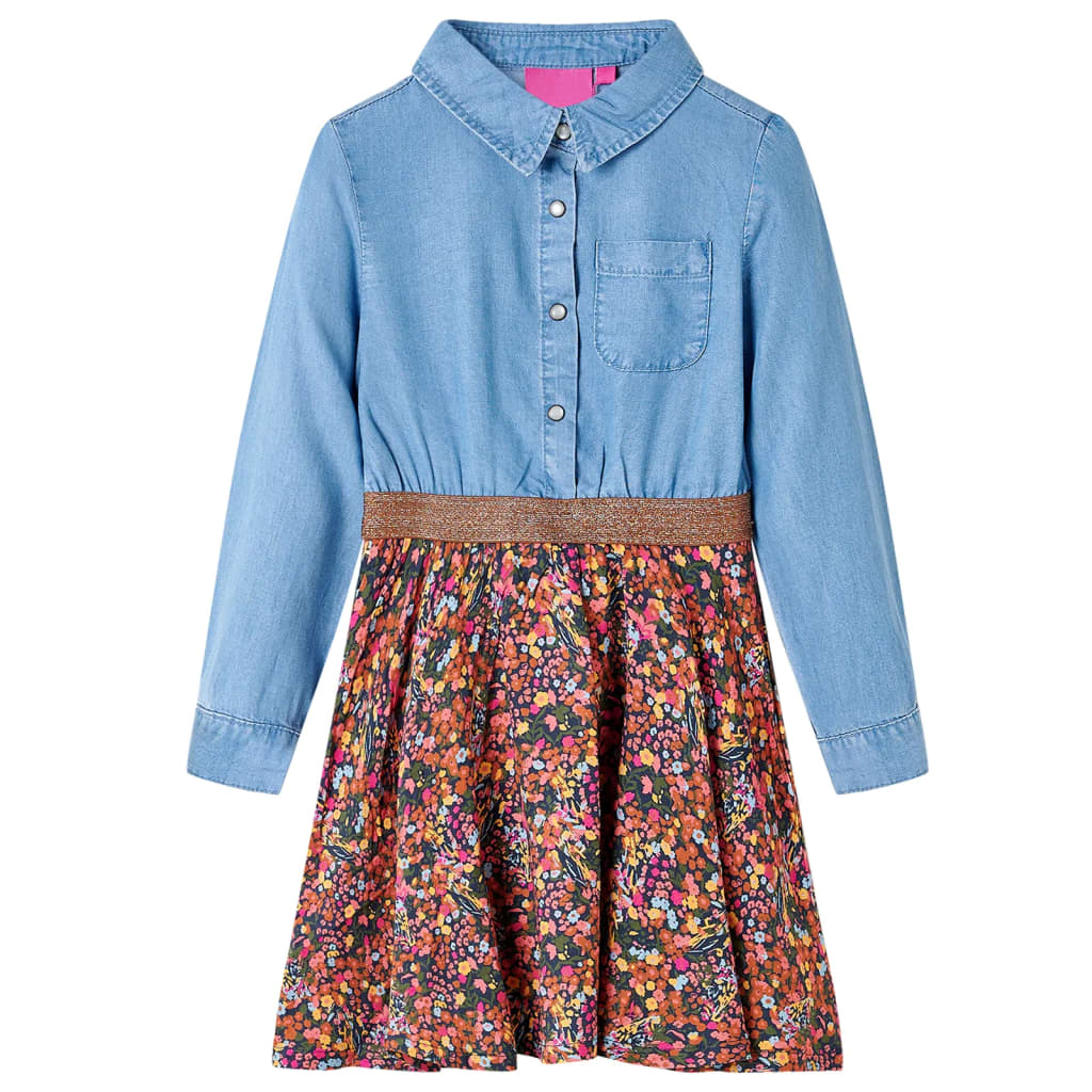 Vidaxl Kinderkleid mit langen Ärmeln 104 Marineblau und Denimblau
