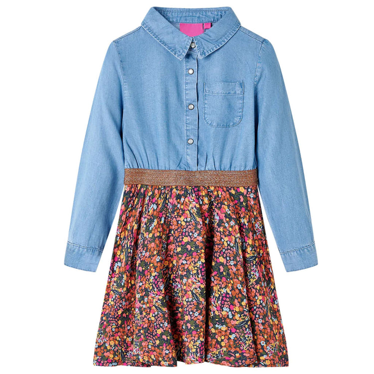Vidaxl Kinderkleid mit langen Ärmeln 104 Marineblau und Denimblau