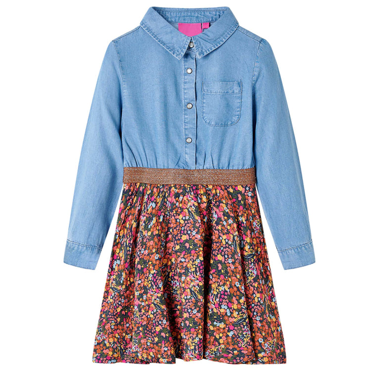 Vidaxl Kinderkleid mit langen Ärmeln 128 Marineblau und Denimblau