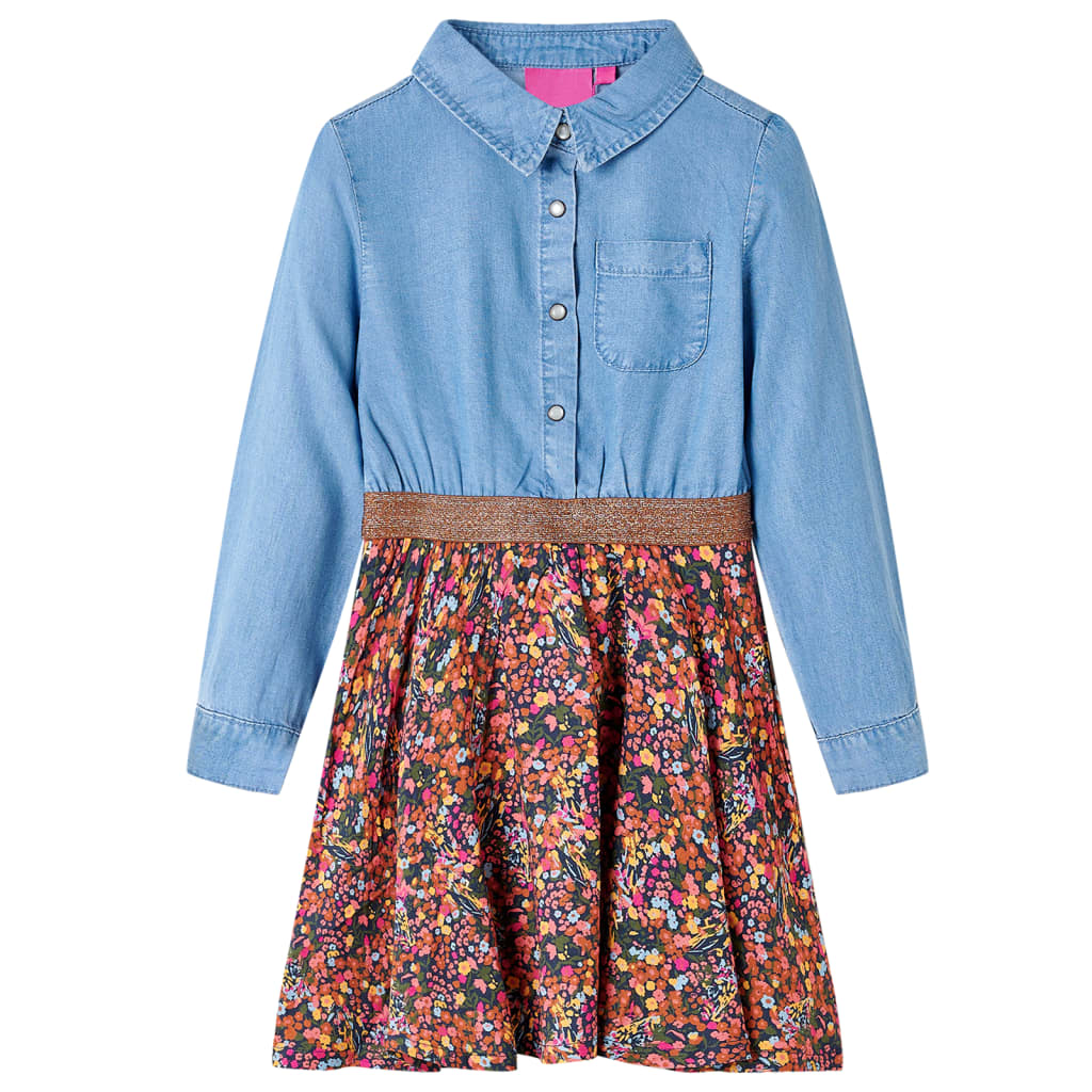 Vidaxl Kinderkleid mit langen Ärmeln 140 Marineblau und Denimblau