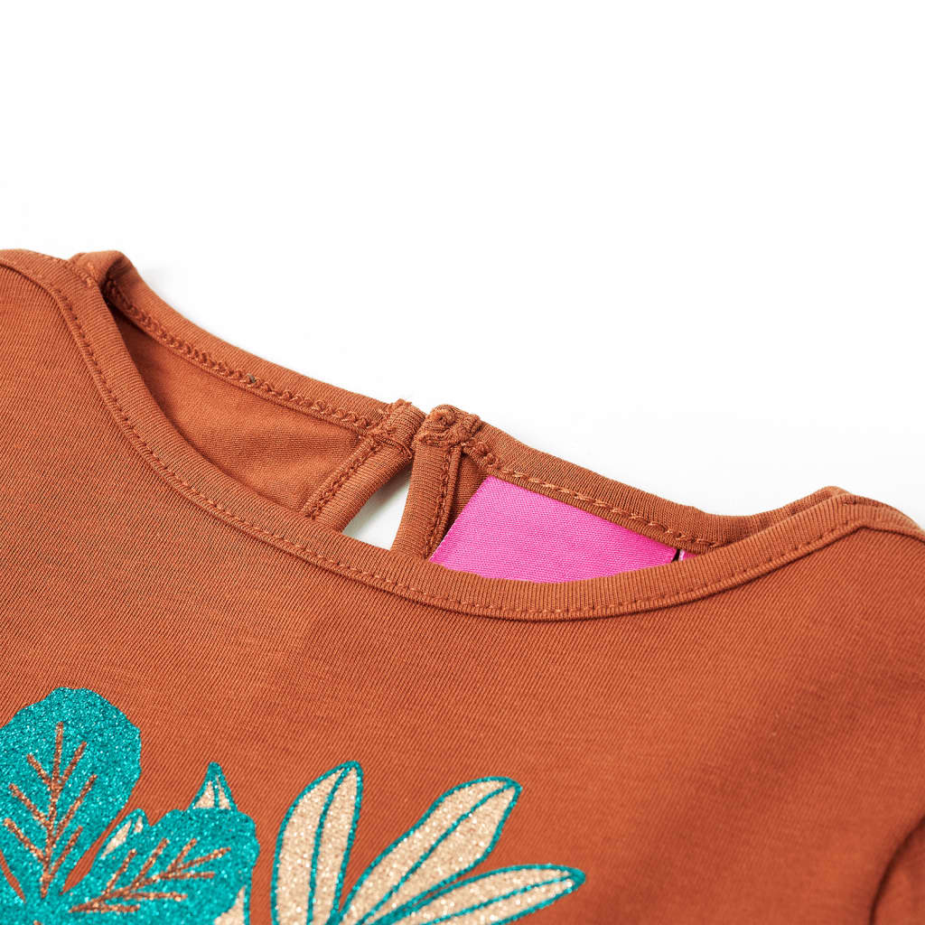 Vidaxl -Kinderhemd mit langen Ärmeln 92 Cognac gefärbt