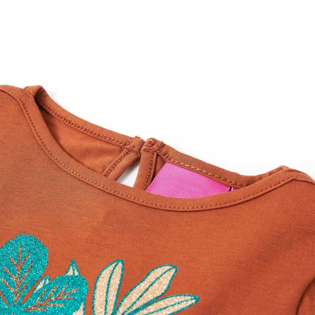 Vidaxl -Kinderhemd mit langen Ärmeln 104 Cognac gefärbt