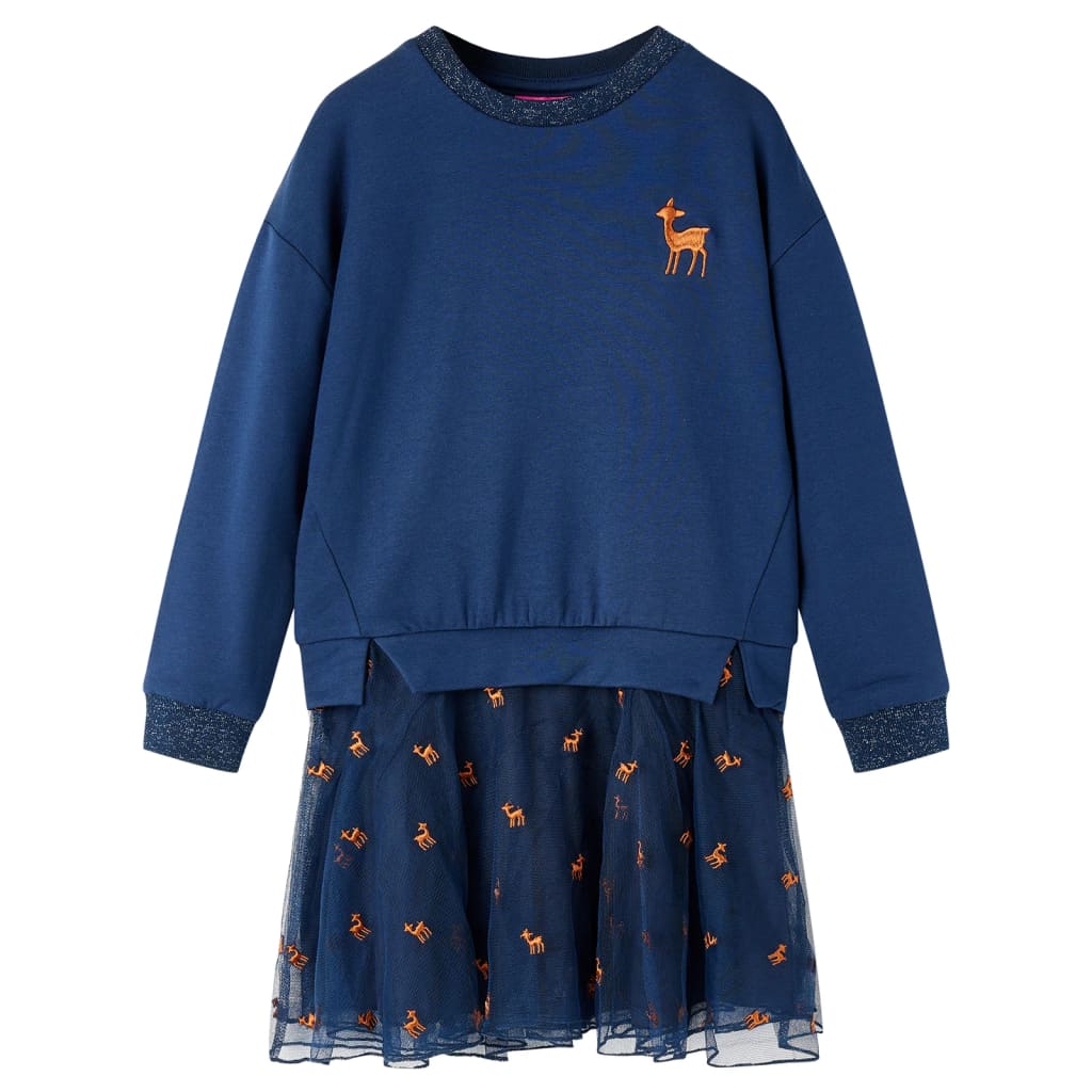 Vidaxl Kinderkleid mit langen Ärmeln 92 Marineblau