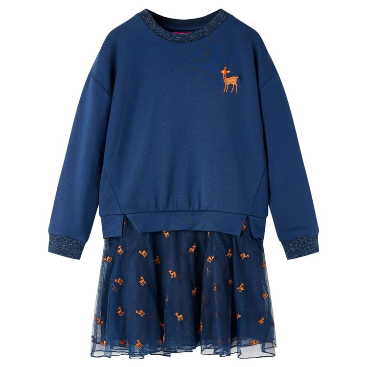 Vidaxl Kinderkleid mit langen Ärmeln 128 Marineblau