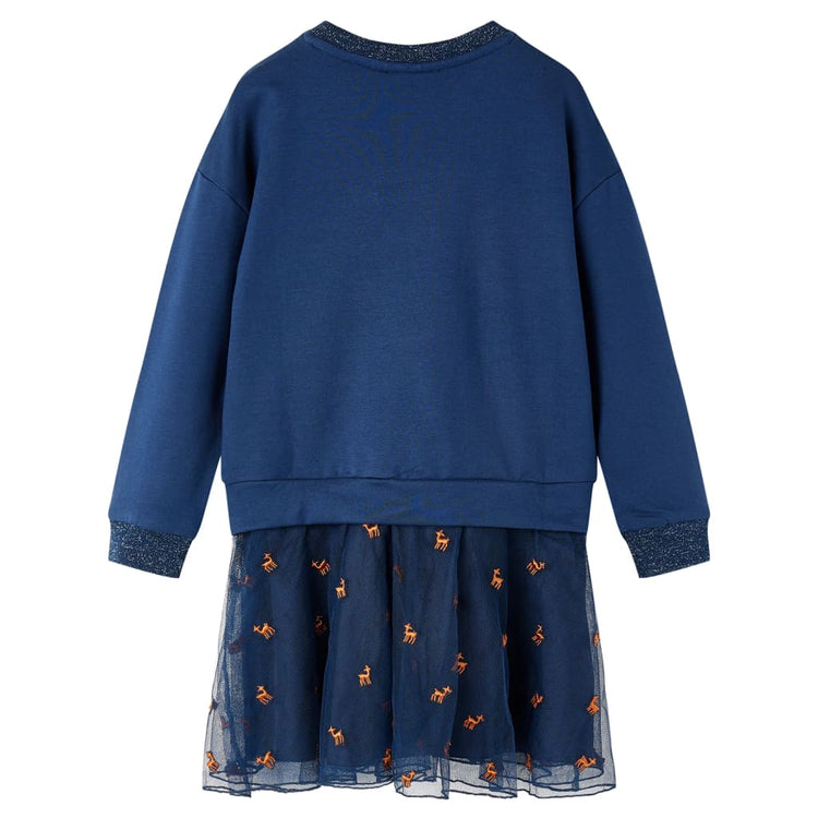 Vidaxl Kinderkleid mit langen Ärmeln 128 Marineblau