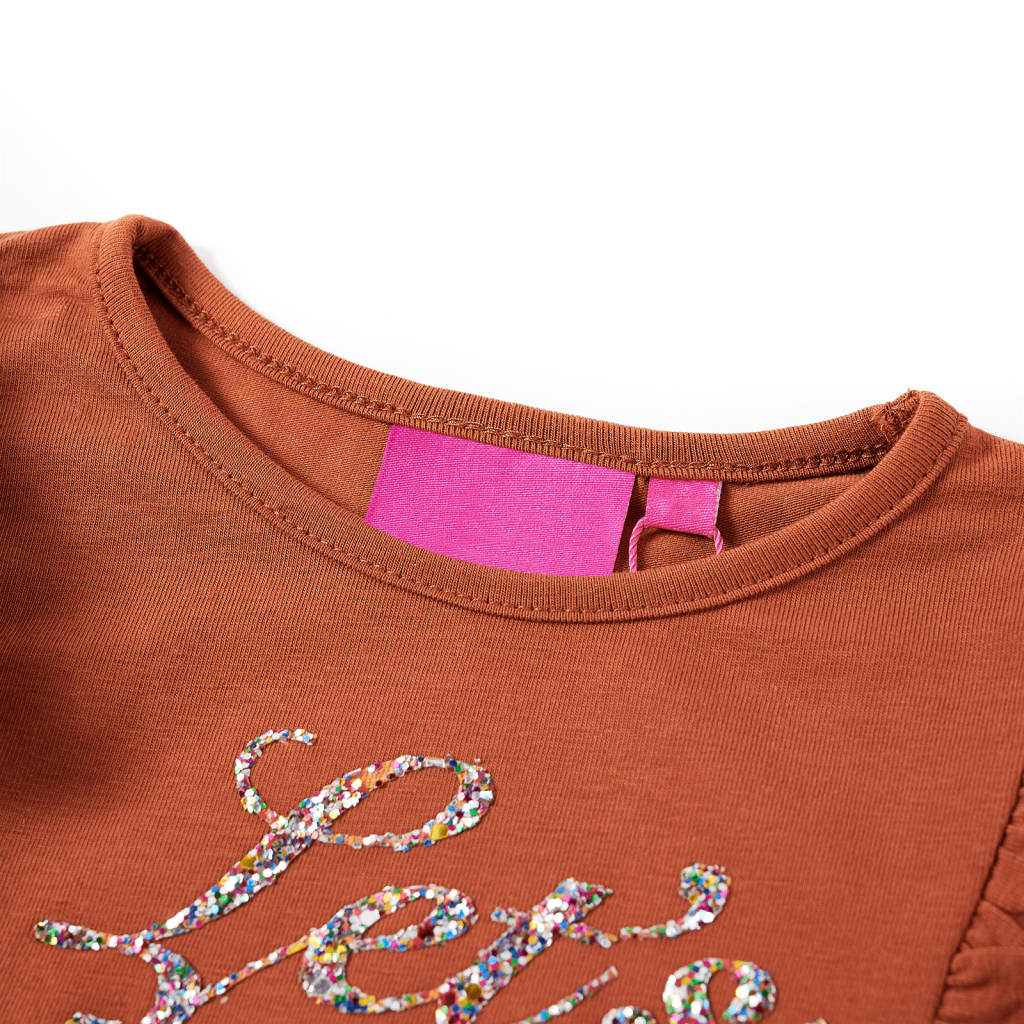 Vidaxl -Kinderhemd mit langen Ärmeln 104 Cognac gefärbt