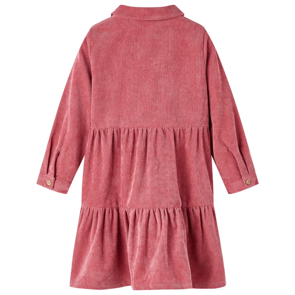 Vidaxl -Kinderkleid mit langen Ärmeln Rippen Samt 104 Old Pink