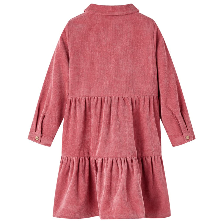 Vidaxl -Kinderkleid mit langen Ärmeln Rippen Samt 104 Old Pink
