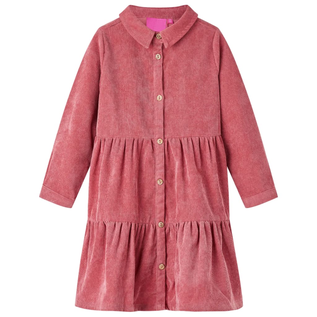 Vidaxl -Kinderkleid mit langen Ärmeln Rippen Samt 128 Old Pink