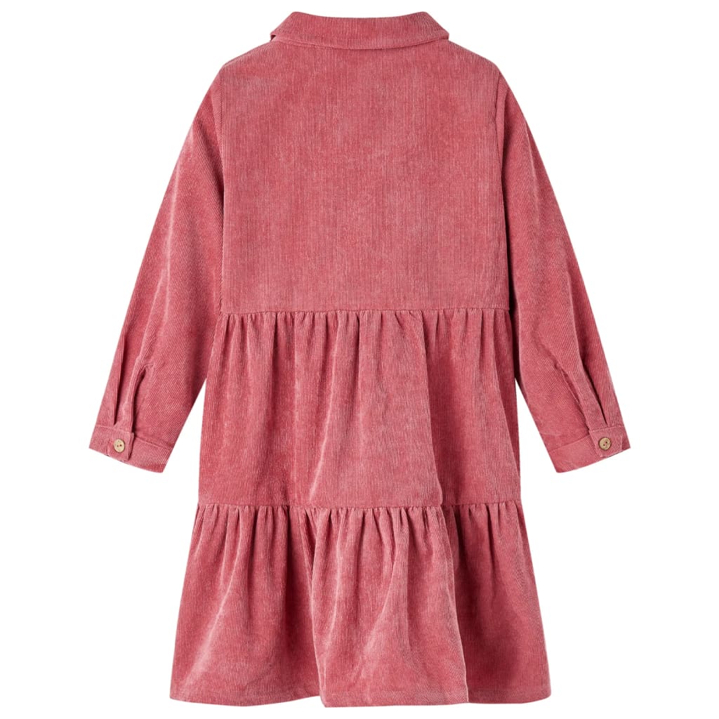 Vidaxl -Kinderkleid mit langen Ärmeln Rippen Samt 140 Old Pink