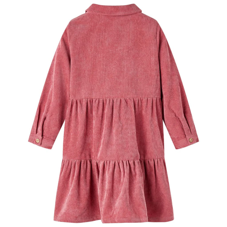 Vidaxl -Kinderkleid mit langen Ärmeln Rippen Samt 140 Old Pink