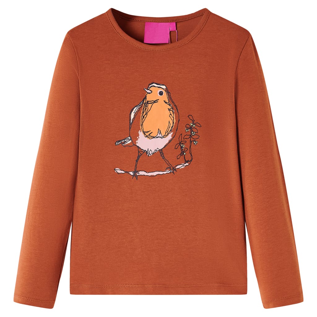 Vidaxl -Kinderhemd mit langen Ärmeln 104 Cognac gefärbt