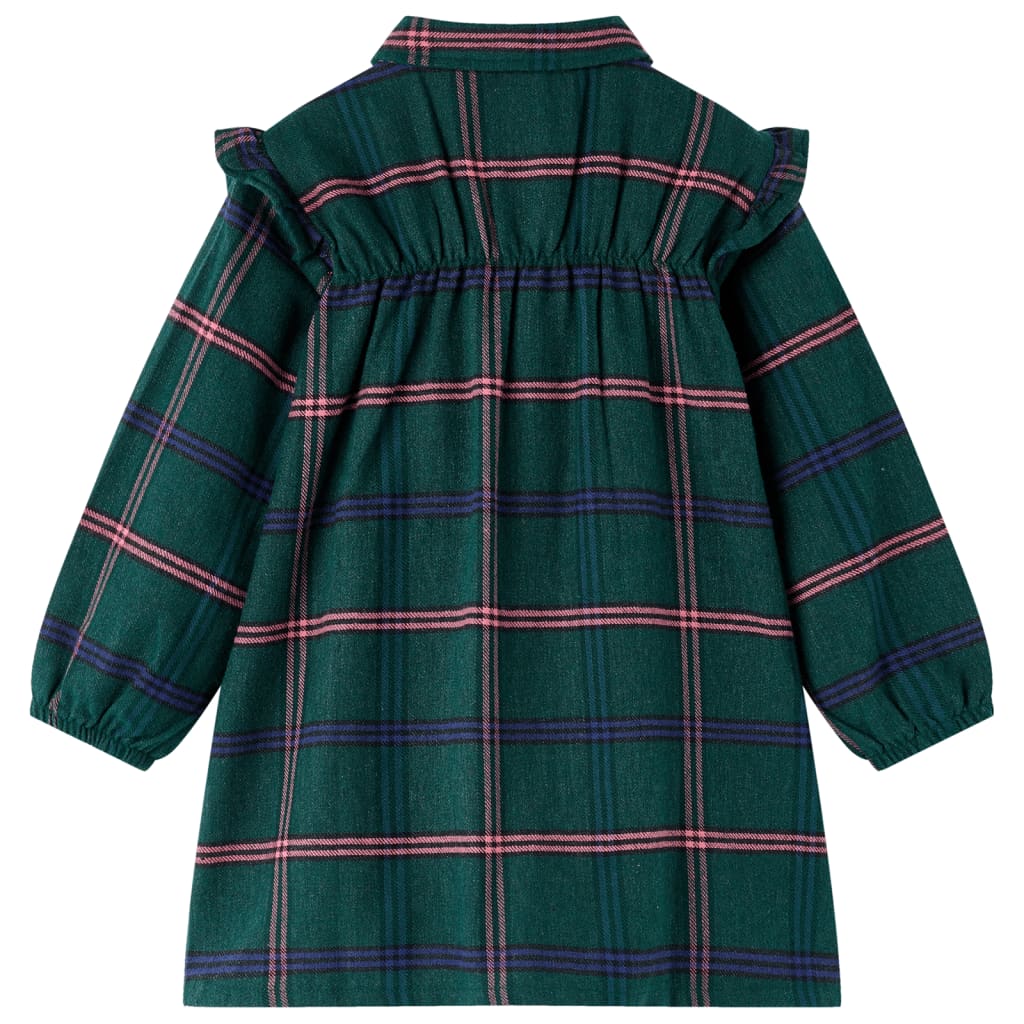 Vidaxl Kinderkleid mit langen Ärmeln und Rüschen 116 dunkelgrün