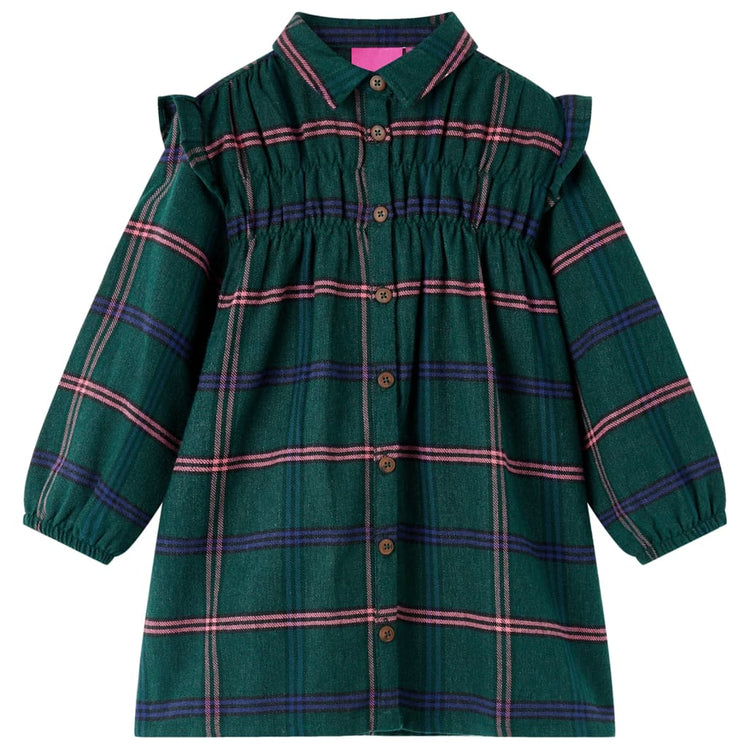 Vidaxl Kinderkleid mit langen Ärmeln und Rüschen 128 dunkelgrün