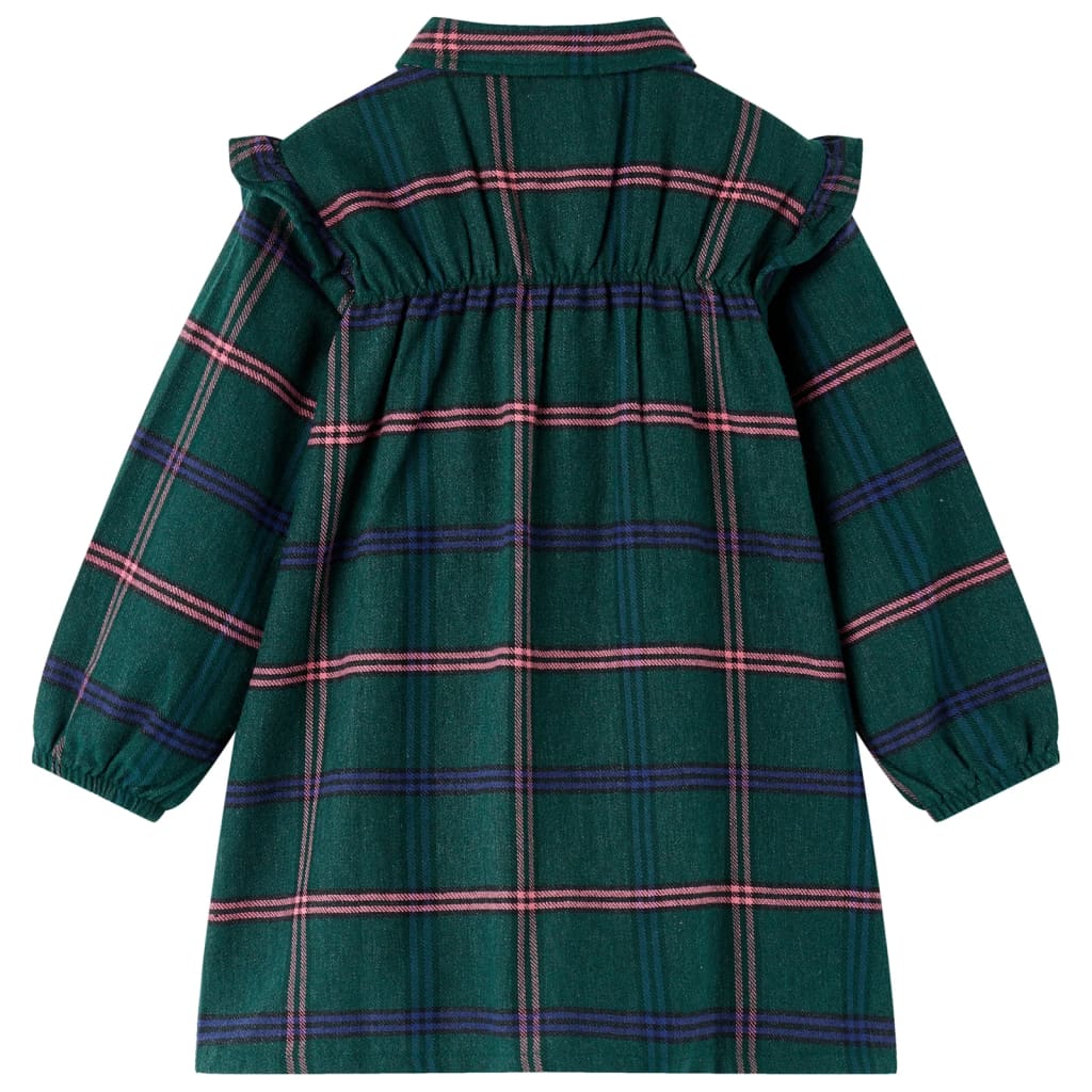Vidaxl Kinderkleid mit langen Ärmeln und Rüschen 140 dunkelgrün