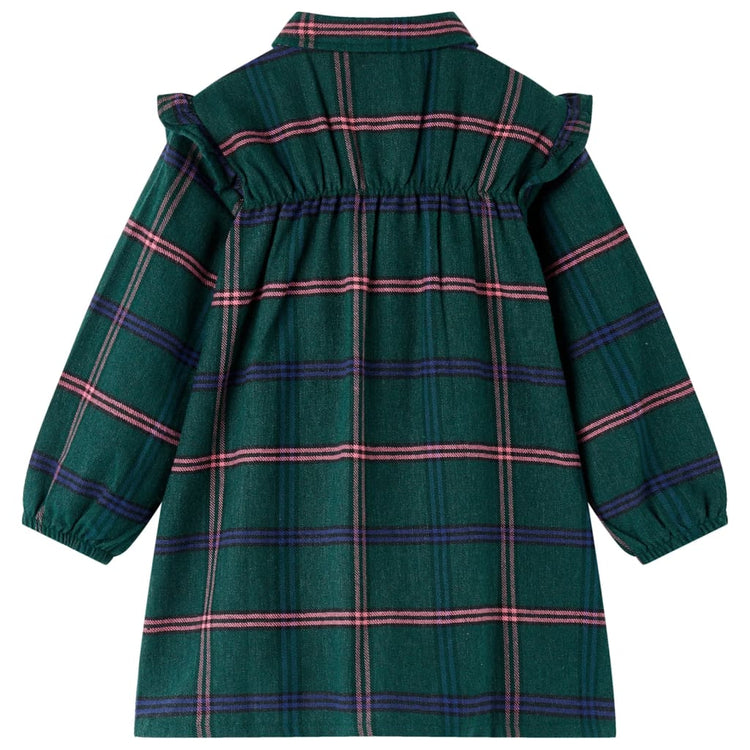 Vidaxl Kinderkleid mit langen Ärmeln und Rüschen 140 dunkelgrün