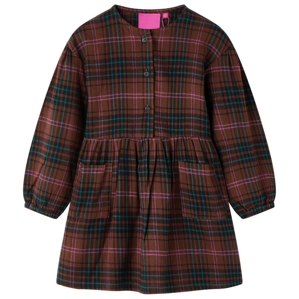 Vidaxl Kinderkleid mit langen Ärmeln 140 Cognac gefärbt