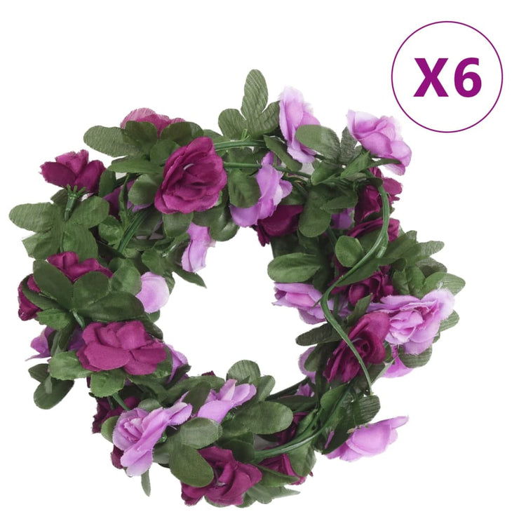 Vidaxl Weihnachtsgirlanden mit Blumen 6 St 250 cm Springlicht lila