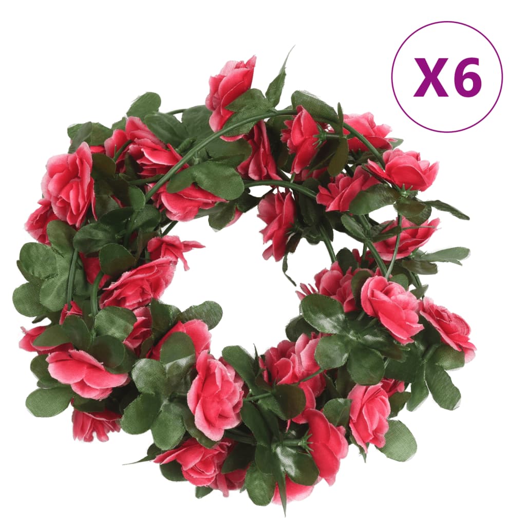 Vidaxl Weihnachtsgirlanden mit Blumen 6 St 250 cm Springrosa -red -Red