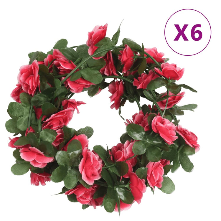 Vidaxl Weihnachtsgirlanden mit Blumen 6 St 250 cm Springrosa -red -Red