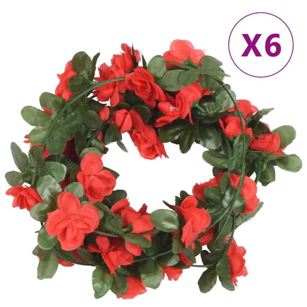 Vidaxl Weihnachtsgirlanden mit Blumen 6 St 250 cm Frühling rot