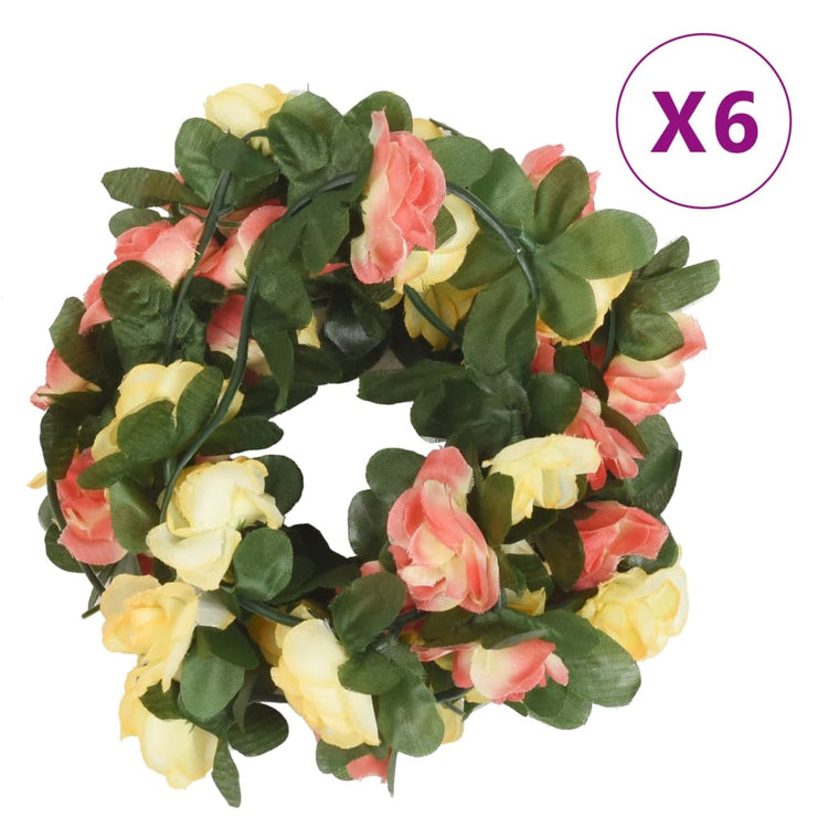 Vidaxl Weihnachtsgirlanden mit Blumen 6 St 250 cm Frühling Sonnenuntergang rot