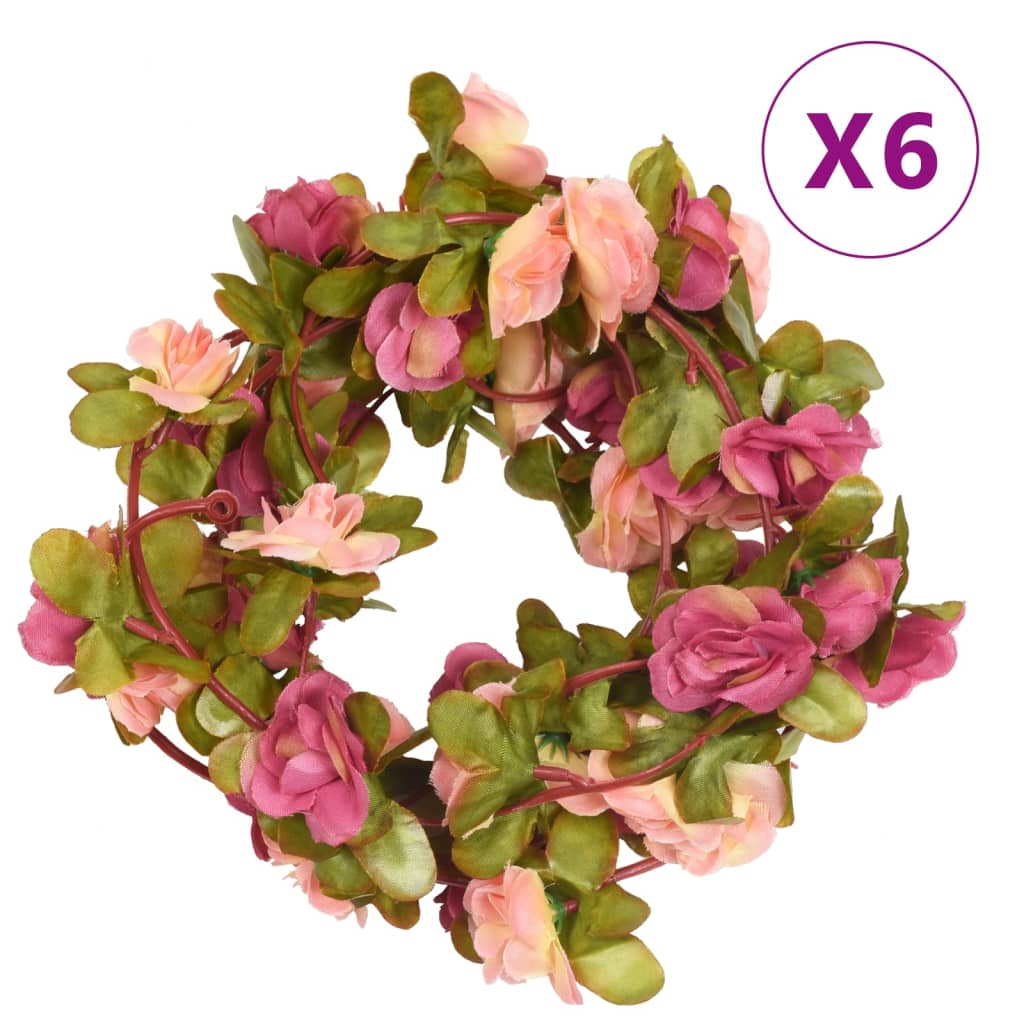 Vidaxl Weihnachtsgirlanden mit Blumen 6 ST 250 cm Pink -Red