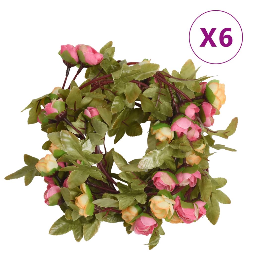 Vidaxl Weihnachtsgirlanden mit Blumen 6 St 215 cm Pink