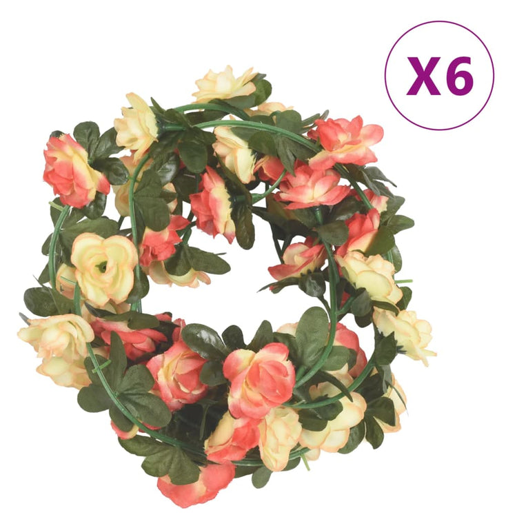 Vidaxl Weihnachtsgirlanden mit Blumen 6 St 240 cm Rosé und Champagnerfarbe