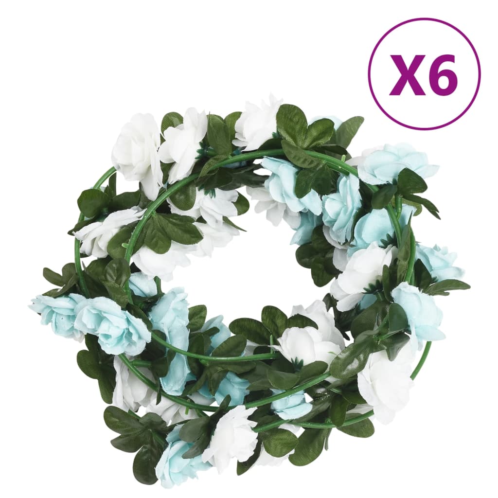 Vidaxl Weihnachtsgirlanden mit Blumen 6 St 240 cm Blau und Weiß