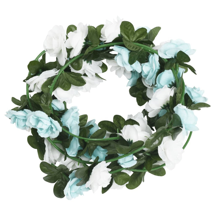 Vidaxl Weihnachtsgirlanden mit Blumen 6 St 240 cm Blau und Weiß