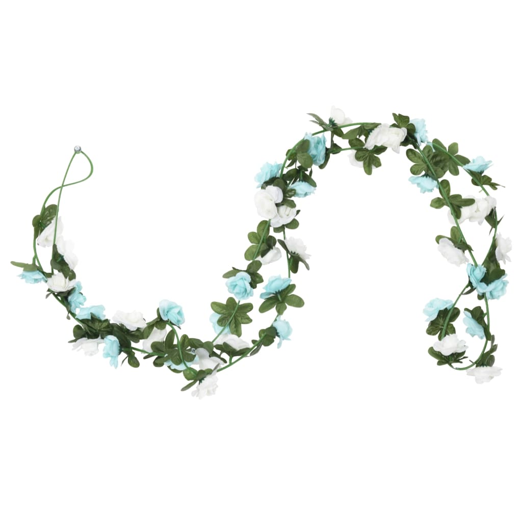 Vidaxl Weihnachtsgirlanden mit Blumen 6 St 240 cm Blau und Weiß